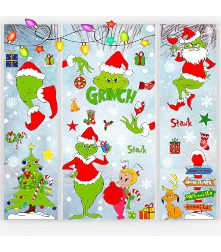 8 Weihnachtsanhänger Set - 2D Grinch Christbaumschmuck