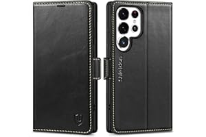 SHIELDON Etui do Galaxy S24 Ultra 5G, etui ochronne z prawdziwej skóry, kieszeń na karty, blokada RFID, stojak, odporne na uderzenia etui wewnętrzne z termoplastycznego poliuretanu (TPU), etui na