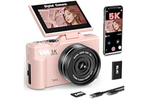 LONGYI Digitalkamera 5K 75MP Kamera Fotokamera und Vlogging mit WiFi, 64GB Karte, 18X Zoom, 3,0" LCD 180° Kompaktkamera Fotoapparat für Reisen, YouTube, Anfänger und Erwachsene (Pink)