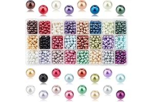 PH PANDAHALL PandaHall Elite 1440 Pcs Cuentas Redondas de Cristal, de Estilo Perla, 24 Colores 6 mm de Diámetro, Agujero: 1 mm