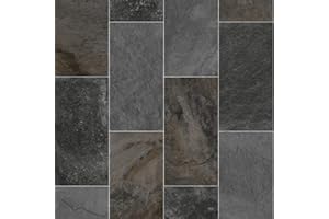 247Floors Forli Tile Effect Vinyl Flooring 2.3mm Realistic Foam Backed Slip Resistant Lino (5m x 3m / 16ft 4" x 9ft 10", Dark Stone Tiles)