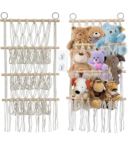Hamac De Rangement Pour Peluches - Lot De 2 En Beige - Filet à Suspendre Pour Chambre D'Enfant