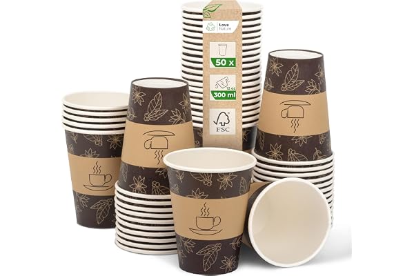 Love Nature papperskoppar 300 ml paket med 50 – engångskoppar vita – engångskoppar – kaffe att gå – engångskoppar – pappersmu