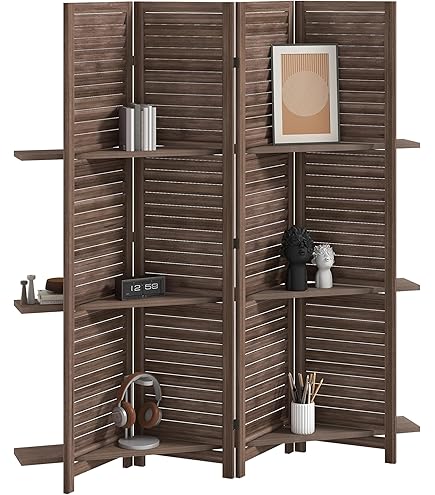 Paravent Pliable 8 Panneaux En Bois - Design Persiennes 360° - 170 Cm - Séparateur Pièce Bureau Chambre Maison