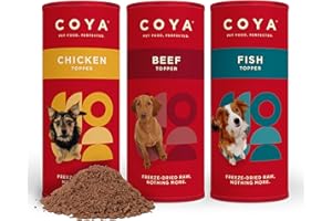 COYA Dog Food Topper Variety Pack (3 x 50g) 1 Tubes Of Each Flavour, Chicken, Fish & Beef, Made With 97.5% Meat Plus Vitamins & Minerals | Freeze-Dried Raw Dog Food, Raw Without The Chore