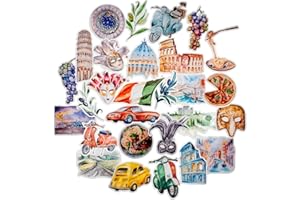 Navy Peony autocollants de voyage inspirant en Italie (lot de 28) - Petits, mignons, imperméables et durables | Autocollants d'aventure esthétiques pour les gourdes, l