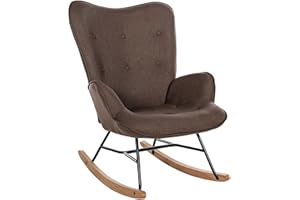 CLP Chaise A Bascule Sanka en Tissu I Fauteuil A Bascule avec Support en Métal I Fauteuil De Relaxation avec Patins en Bois Marron