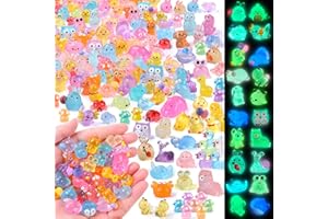 DTYDECLE 206 Stück Mini Leuchtende Figuren, Mini Harz Tier Bunte Kleine Tierfiguren Winzige Tiere Leuchtend für Gartendeko DIY Micro Landschaft Szenen Heimdekorationen