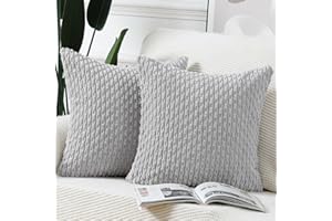 Madizz Pack of 2 Boho Corduroy Cushion Covers 16x16 inch, 40x40 cm, Light Grey Soft Decorative Throw Pillow Covers for Bedroom Sofa Pillow Shell