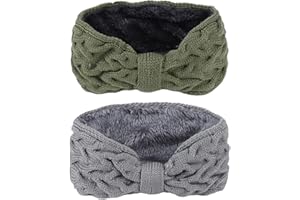LARFRAECY Samtschleife Woll-Haarband 2Stück Frauen Schleife-Knoten-Haarband,Gestrickte Ohrenschutz KopfbedeckungWinter Warmer Twist-Stirnband Haarschmuck für Frauen Mädchen (color 2)