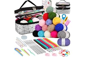 Coopay Juego de 71 agujas de ganchillo para principiantes, juego de ganchillo con bolsa y lana, ganchillo completo para regalos principiantes, plata