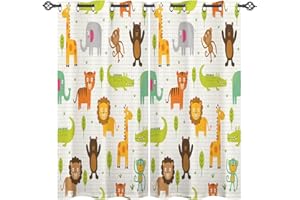 ANHOPE Safari Animal Curtains Eyelet Soft Thermal Blackout Curtains Jungle Lion Tiger Giraffe Bear Elephant Print Pattern Ring Top Soundproof Window Drapes for Kids Bedroom 46 x 54 Inch Drop 2 Panels