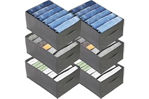 WUWEOT 6 Pack Wardrobe Clothes Organizer, 6 Grids Large Clothes Closet Organizer and Storage, Divided Clothing Storage Boxes Bins Closet Drawer Organizer for Jeans T-shirt Pants Sweater