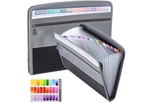 SOMLAW Dokumentenmappe A4 mit 13 Fächern, Ordnungsmappe mit Farbig Sortiert Etiketten Ordnungsmappe Mappe Dokumententasche A4 Tragbar Sortiermappe mit Reißverschluss für Büro und Schule(Dunkelgrau)