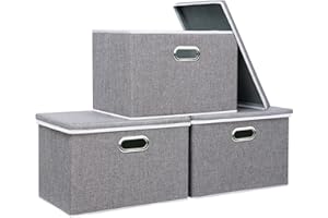 Yawinhe Scatole Portaoggetti con Coperchi, 3-pack Cestino Pieghevole con Coperchio, Contenitore per Armadio, per Conservare Vestiti, 45x30x30cm, Grigio, SNK023GX-3