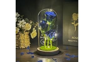 HEMIRO Rosa Eterna, San Valentino per Lei, Regalo Donna Rose con Luci LED in Una Cupola di Vetro, Regalo per Donne, Mamma, Nonna, Amica, Anniversario Rosa Blu