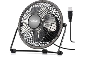 Daffodil UFN100 - Ventilateur USB de Table Bureau en Métal Air Froid - Ventilateur Silencieux Portable avec Pied de Silicones Angle Réglable 14cm de diamètre - USB 5V Alimenté par PC/Batterie Externe