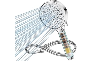 COBBE Głowica prysznicowa i wąż z filtrem twardej wody, wysokociśnieniowa głowica prysznicowa z 6 trybami natrysku, z filtrami, do usuwania resztek chloru, chromowana