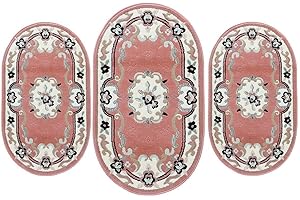 Carillo Set Parure Tappeto + Scendiletto 3 pz Tappeti ovali Chinese Garden Dis.2038 P428 Rosa