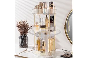 Bingobang Makeup Organiser 360 Rotating, Spinning 3 Tiers Skincare Cosmetic Organizer Acrylic Large, Tidy Storage Shelf for Perfume, Jewelery, Brush, Vanity Desk, Dresser, Bedroom, Bathroom (White)