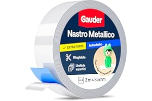 GAUDER Nastro Metallico Autoadesivo - Banda Metallica Sottile con Adesivo in Schiuma per Magneti, Figurine Tonie® & Scaffali - Nastro Ferroso (3 m x 35 mm)