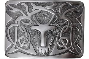 Kilt Emporium Scottish Stag Kilt Belt Buckle for Men Solid Brass Traditional Celtic Design Authentic Highland Dress Accessory Fits 2.5" Kilt Belts