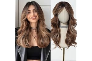 Esmee Perruque Marron Longue et Droite pour Femmes Perruque à Frange en Cheveux Synthétiques Layered pour Soirée Cosplay Quotidienne