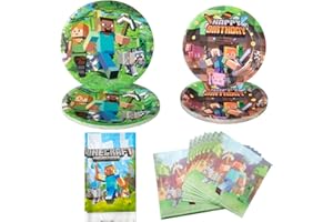 Yagu minecraft Partygeschirr Set,minecraft Einweggeschirr 51 Stück, Partygeschirr Papier Teller Servietten Tischdecke, für Kindergeburtstag minecraft Geburtstag Deko, Partyzubehör