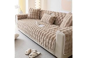 tianxinbaobei Faux Fur Couch Covers for Sofa, Plush Warm Sectional Sofa Covers Washable for 2-3 Cushion Couch,Non-slip Slipcover Sofa Covers for Pet Dog Furniture Protector(1PC,Khaki,35"x71")