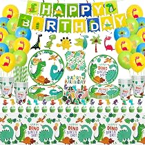 Kit Stoviglie E Addobbi Compleanno Dinosauri – 108 Pezzi Per 10 Persone: Tovaglia, Piatti, Tovaglioli, Decorazioni