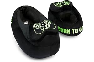Get Trend Chaussons Garçon et Ado, Pantoufles 3D en Peluche, Semelle Antidérapante, Motif Jeu Vidéo ou Football, Cadeau Gamer