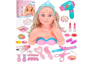 MOMOSTAR Testa Bambola da Truccare e Pettinare, 62 Pezzi Testina da Truccare Bambina, Testa Bambina Giocattolo, Regalo Natale Compleanno per Bambini 3 4 5 6 Anni
