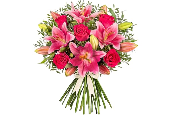 Bouquet de lys roses – Arrangement de fleurs fraîches livré à la main – Cadeau élégant avec expédition le jour suivant – Idéal pour anniversaire, condoléances, célébration ou Thanksgiving