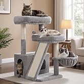 Heybly Cat Tree 69 cm with 2 Platforms, Cave and Hammock, HCT206SW | Large scratching post, sisal posts, soft plush, hanging