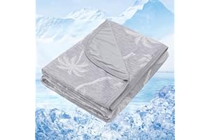 VK·LIVING Cooling Blanket for Night Sweats, Double-Sided Cooling Blanket with Q-Max 0.42 & Tropical Design, Lightweight Breathable Summer Throw Blanket for Bed, Sofa, Trave, 150x200cm, Gray