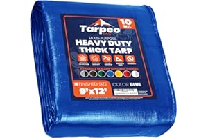 Tarpco Safety telo impermeabile esterno(190 g/m²|9′ X 12′ | 2.75m X 3.65m,Blu)10 Mil protective tarpaulin | tent cover | Telo con occhielli resistente ai raggi, UV, antistrappo.