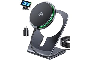 INIU Chargeur Induction iPhone, 15W Certifié Qi2 Chargeur sans Fil Magnétique, Station de Charge Rapide Mag-Safe pour iPhone 17 16 15 14 13 12 Pro Max Mini AirPods 4 3 2 (avec Adaptateur USB C 20W)