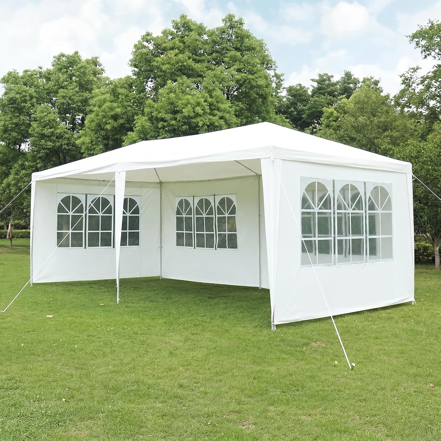 Gazebo Marquee 6x3M Canopy Party Tent with Sidewall And Windows, Outdoor Gazebo Marquee Garden Wedding Party Tent Waterproof Patio Canopy for Sun Rain Shelter (6X3m White(4 Side ）)