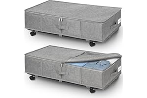JUPELI 2 Stück Unterbettkommode mit Rollen, 50L Faltbare Unterbett Aufbewahrungsbox, Bettkasten Aufbewahrung Gskisten mit Metall-Bodenstütze, Groß Unterbett Aufbewahrungsbox für Steppdecken Kleidung