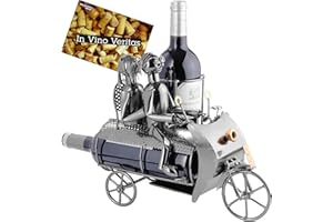 BRUBAKER - Porte-Bouteille de vin - Couple & Chien à Moto Side-Car - Sculpture en Métal - Carte de voeux INCL. - Idée Cadeau Originale