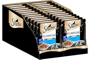 Sheba Delikatesse in Gelee – Hochwertiges Katzenfutter in 24 Portionsbeuteln mit Thunfisch für ausgewachsene Katzen – Alleinfuttermittel – 2er Pack (2 x 12 Portionsbeutel à 85g)