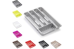 plastific Bandeja grande para cubiertos, organizador de cubiertos de plástico fuerte, bandeja deslizante para cubiertos, organizador de utensilios de cocina y cuchillos (33 x 24 x 4.3 pulgadas,