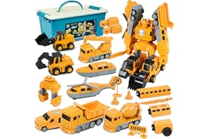 FUYLEY Jouet assemblé pour voiture d'ingénierie à transformation magnétique avec boîte de rangement, jouet pour véhicules de construction, blocs magnétiques pour enfants (35 pièces)