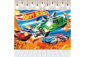 AINVLIYA Hot Whee-l Happy Birthday Backdrop, Car Photography Backdrop Photo Background, Happy Birthday Banner Party Supplies for Kids Party Decorations 5x3FT