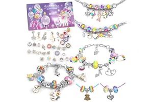 Jomdjmskes 66 Pcs Perline per Braccialetti, Kit Braccialetti Fai da Te Bambina, Unicorno Regali per Ragazze, Gioielli Artigianato Ragazze, Scuola Girl Craft Bracciali DIY Giocattoli, Regali