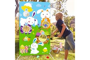 WATINC Easter Toss Game with 4 Bean Bags Indoor Outdoor Throwing Game for Kids Adults Easter Bunny Backdrop Hanging Toss Games Fun Party Supplies Toys Birthday Carnival Activity Rabbit Decoration
