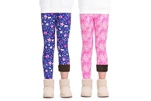 Auranso Girls Fleece Lined Thermal Leggings 2 Pack Kids Winter Thick Warm Cute Printed Trousers, 3-12 Years