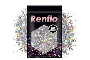 Renfio Laser Argent Paillettes holographiques épaisses,100g 3,5 oz de paillettes PET métalliques,poudre fine mélangée,pour décoration de gobelet en résine,pigments artisanaux - Diamant Laser Argent