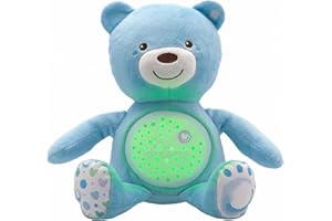 Chicco Baby Bear Oso Primeros Sueños de Peluche, Osito Proyector de Luces con Efectos Luminosos, Melodías Relajantes y Luz de Noche – Peluche para Bebés Recién Nacidos, Color Azul