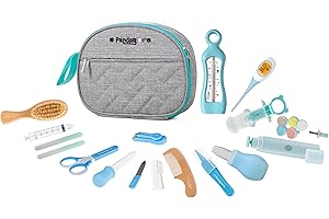 Pandagies PARIS - Trousse de Soin Bébé Naissance Française 15 Accessoires Complet Mouche Bébé Lime Ongle Electrique Trousse de Toilette Maternité Thermomètre de Bain Enfant Nourrisson